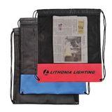 Custom 6151 600D Polyester with Mesh Mesh Drawstring Backpack, 14-3/4L x 15H