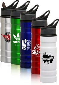 Blank 27.25 oz. Logo Aluminum Sports Bottles with Straw, Aluminum, 10.5" H x 2.75" Base