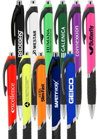 Blank Bright Colors Rubber Grip Ballpoint Pens, Plastic + Rubber Grip, 5.5" W x 0.63" H