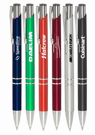 Blank Retractable Ballpoint Pens, Plastic Body, Metal Accents, 0.55" W x 5.32" H