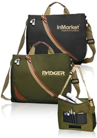 Blank Executive Messenger Bag, 600D Polyester W/ Leatherette Trim, 14"W x 12.5"H x 3.5"D