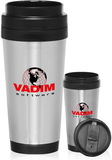 Blank 16oz Budget Stainless Steel Insulated Travel Mugs, Stainless Steel and Black Plastic Insulated Liner, BPA Free, 3.25" W x 7 " H