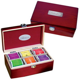 Custom GP3077 Executive Tea Set, Elegant Pinewood Box With Metal Clasp, 9" W X 3.75" H X 5" D (Box)
