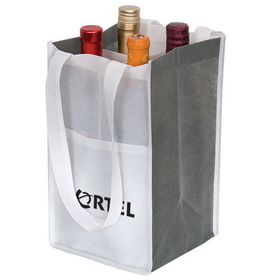 Blank NW4908 Non Woven Four Bottle Wine Bag, Sp Pp Ps - 3.5" W X 3.5" H (Front Pocket), 6.75" W X 11" H X 6.5" D