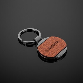 Custom High Caliber Line A4094 Newcastle Gunmetal & Wood Round Key Chain