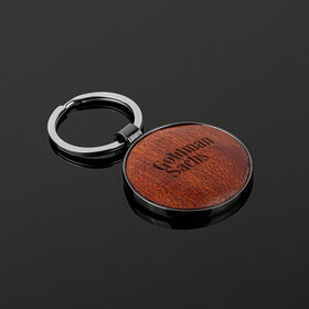 Custom High Caliber Line A4096 Round Beveled Wood Gunmetal Key Chain