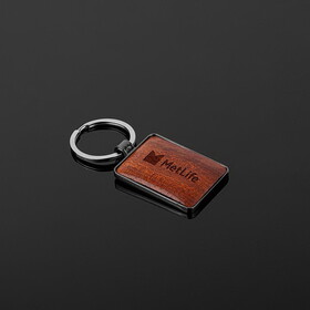 Custom High Caliber Line A4097 3x4cm Rectangle Shape Dark Gray Metal Keychain with Wooden Plate