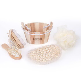 Custom High Caliber Line H174 Bamboo Bucket Bath and Beauty Gift Set