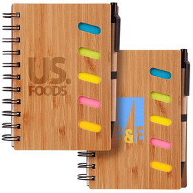 Custom High Caliber Line JT125 Bamboo Front Cover Notebook with Sticky Note and Pen Bamboo