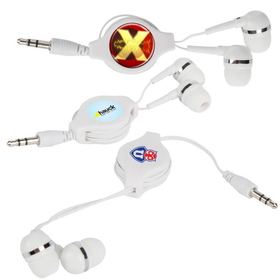 Custom White Retractable Ear Buds, 26" L Fully Extended