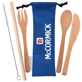 Custom High Caliber Line T615 Bamboo Utensils with RPET Pouch