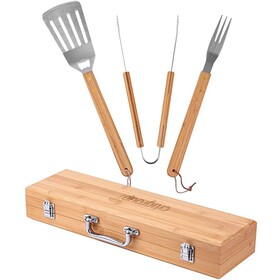 Custom High Caliber Line T669 3-Piece BBQ Grill Utensil Set with Bamboo Case - Bamboo