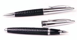 Custom 3013-BLACK - Imazon Leather & Chrome Rollerball & Ballpoint Pen Set