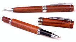 Custom 55913-ROSE-WOOD - Inforest Flat Top Wood Ballpoint Pen and Rollerball Set