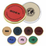 Custom 25226 Lasered Leather Coasters, Brass-Plated Zinc or Zinc Finish, Leather and Cork