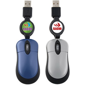 Custom 30615 Mini Optical Mouse with Retractable Cord, Abs (Acrylonitrile Butadiene Styrene) Plastic