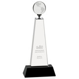 Jaffa Custom 35460 Global Peak, Optical Crystal Award with Frosted Globe on Black Glass Base