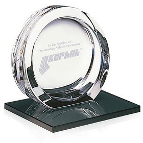 Custom Jaffa 35475 High Tech Award on Black Glass Base - Large, 24% Lead Crystal on Black Glass Base