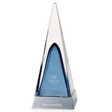 Custom Jaffa 35539 Blue Pyramid Glass Award - Large, Art Glass on Aluminum Base