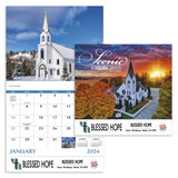 Custom Good Value Calendars 7245 Scenic Churches - Stapled Calendar, Offset