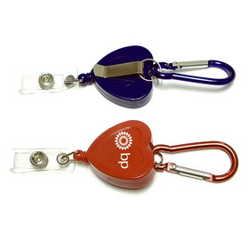 Custom Heart Shape Retractable Badge Holder with Carabiner, 4 1/2" X 1 1/12"