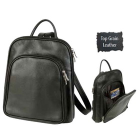 Custom Nissun Cap BP6111 Black Ladies' Leather Backpack, Top Grain Leather - Embroidery