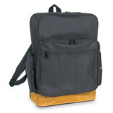 Custom Nissun Cap LSBP Black Leather Bottom Backpack, 600D Polyester/Leather Bottom - Screen Print