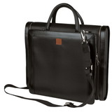 Custom Nissun Cap PFC1159 Black Manhattan Compu Brief Case, Satin Polyester w/ Leather Trim & Handle - Embroidery
