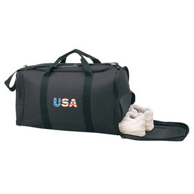 Blank Nissun Cap SGB Sports Gym Bag with Shoe Storage, 600D Polyester w/ Heavy Vinyl Backing - Black