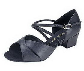 Stephanie Black Leather / Two Way Strap Dance Shoes - 16002-11X