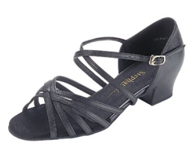 Stephanie Black Leather / Two Way Strap Dance Shoes - 16003-11X