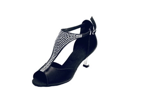 Stephanie 2.5" Black Satin/Rhinestone Crystal Series Women's Dance Shoes - 2085-15