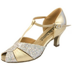 Go Go Dance Shoes, Open Toe, Gold Leather / Sparkle - GO4202