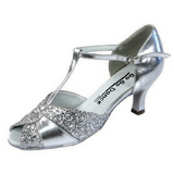 Go Go Dance Shoes, Open Toe, Silver Leather / Sparkle - GO4203