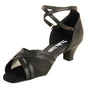 Go Go Dance Shoes, Open Toe, Black Leather / Mesh - GO7010