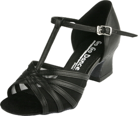 Go Go Dance 1.8" Cuban Heel Black Leather / Mesh - T-Strap dance shoes - GO7110