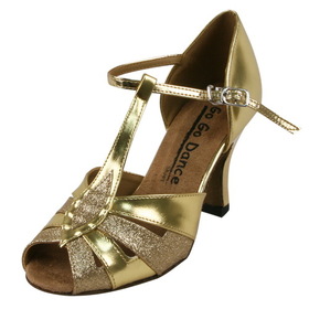 Go Go Dance 2.5" Gold Leather / Glitter dance shoes - GO9584