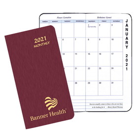 Custom MBU-1A Monthly Pocket Planners, Shimmer Covers, 3 1/2 x 6 1/2 inch, Saddle-Stitched