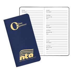Custom OLO-11 Online Organizer, Leatherette Covers, 3 1/2 x 6 1/2 inch, Saddle-Stitched