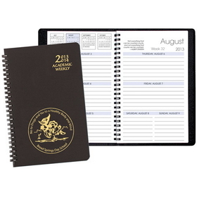 Custom SWB-21 Academic Weekly Planners, Leatherette Academic Weekly Desk, 5 1/2 x 8 1/2 inch, Wire-Bound