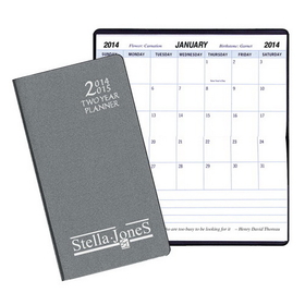 Custom TYP-15 Two Year Pocket Planners, Frosted Vinyl Covers, 3 1/2 x 6 1/2 inch, Stitched/Stapled