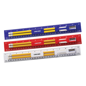 STOPNGO Line Custom 12 Inch Plastic Ruler Stationery Kit with Pencil, Eraser and Sharpener, 12 1/4" x 1 9/16"