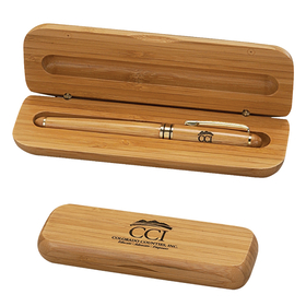 STOPNGO Line Custom Bamboo Case with Pen Gift Set, 6 3/4" x 2"