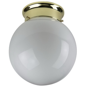 Sunlite 04475-SU GLO8/PB 8" Decorative Globe Style Ceiling Fixture, Polished Brass Finish, White Glass