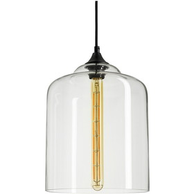 Sunlite 07046-SU Vintage-Inspired Glass Cloche Dome Pendant, Farmhouse Light Fixture, Medium (E26), 49-Inch Braided Woven Cord, 60 Watts Max (Bulb Not Included), 12", Black Canopy