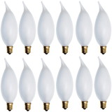 Sunlite 10CFF/25/12PK Flame Tip 10W Incandescent Petite Chandelier Light Bulb, Candelabra (E12) Base, Frosted Bulb (12 Pack)