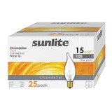 Sunlite 15CFC/25/25PK Flame Tip 15W Incandescent Petite Chandelier Light Bulb, Candelabra (E12) Base, Crystal Clear Bulb (25 Pack)