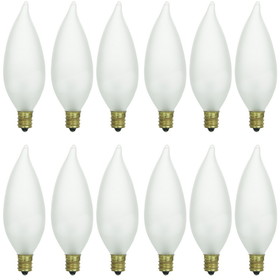 Sunlite 40026-SU 12-Pack Flame Tip Chandelier Bulbs, 25 Watts, Candelabra Base (E12), 120 Volt, Frost, Incandescent, Dimmable, 32K &#8211; Warm White