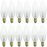 Sunlite 40CTC/32/E14/12PK 40W Incandescent Torpedo Tip Chandelier with Crystal Clear Light Bulb and European E14 Base (12 Pack)