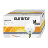 Sunlite 40148-SU 12-Pack G16;5 Globe Bulbs, 15 Watts, Candelabra Base (E12), 120 Volt, Clear, Incandescent, Dimmable, 2600K – Warm White